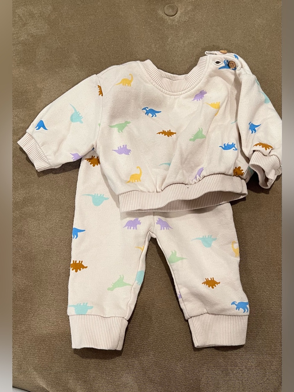 Cat & Jack Cream Baby Sweatshirt and Joggers with Multicolor Dinosaurs